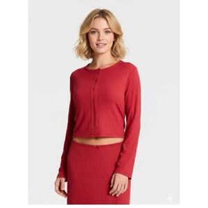 Medium Women's Variegated Ribbed Lounge Skirt & Cardigan- Auden Red NWT